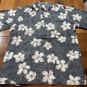 GO‎ BAREFOOT Vintage Mens Floral 1/4 Button Pullover Hawaiian Short Sleeve Shirt